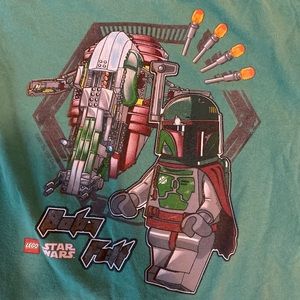 Star Wars Boba Fett Slave I green t shirt boys medium 7-8 Lego bounty hunter